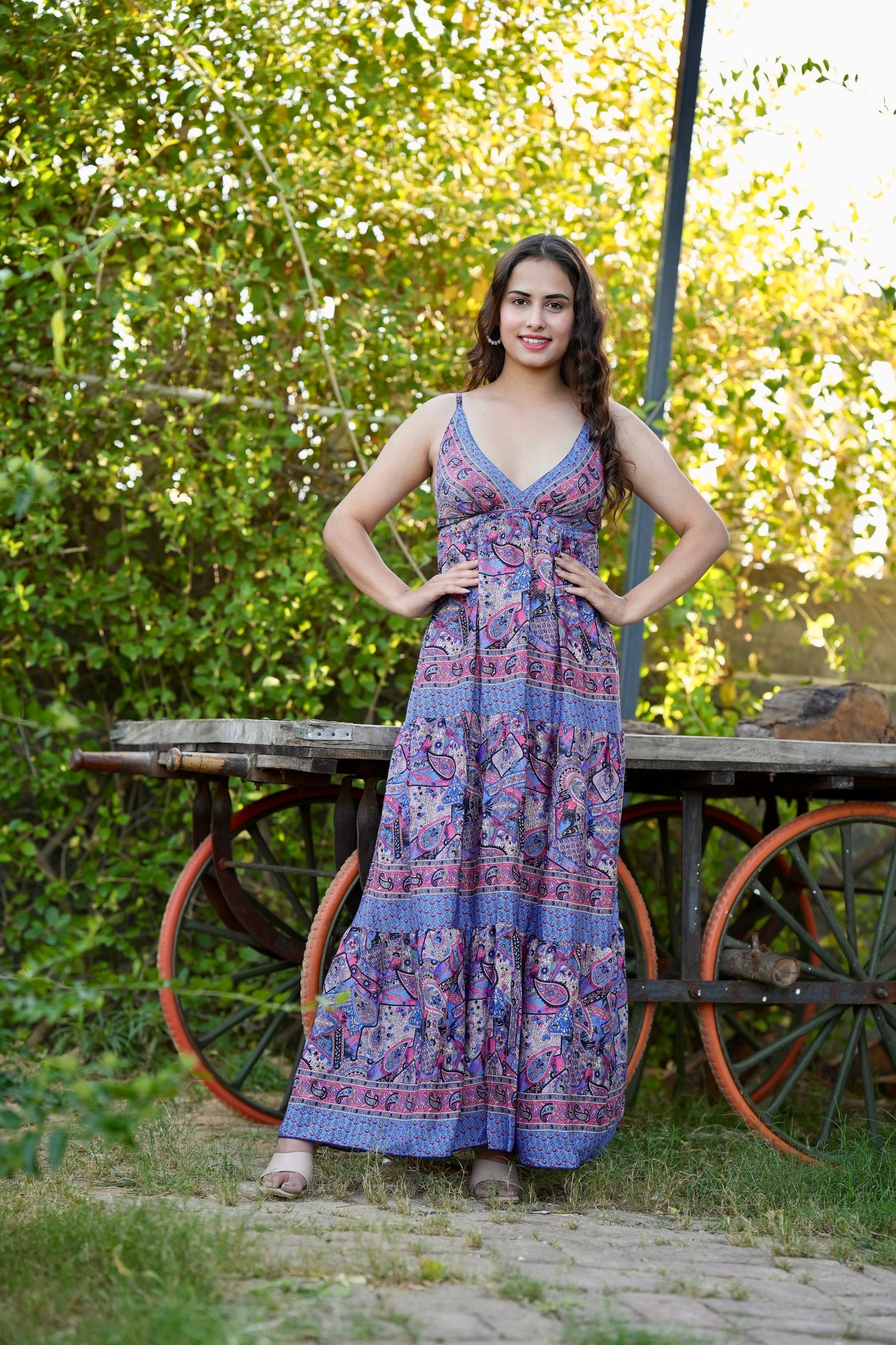 Multi Panel Boho Printed Maxi Dress - Twilight