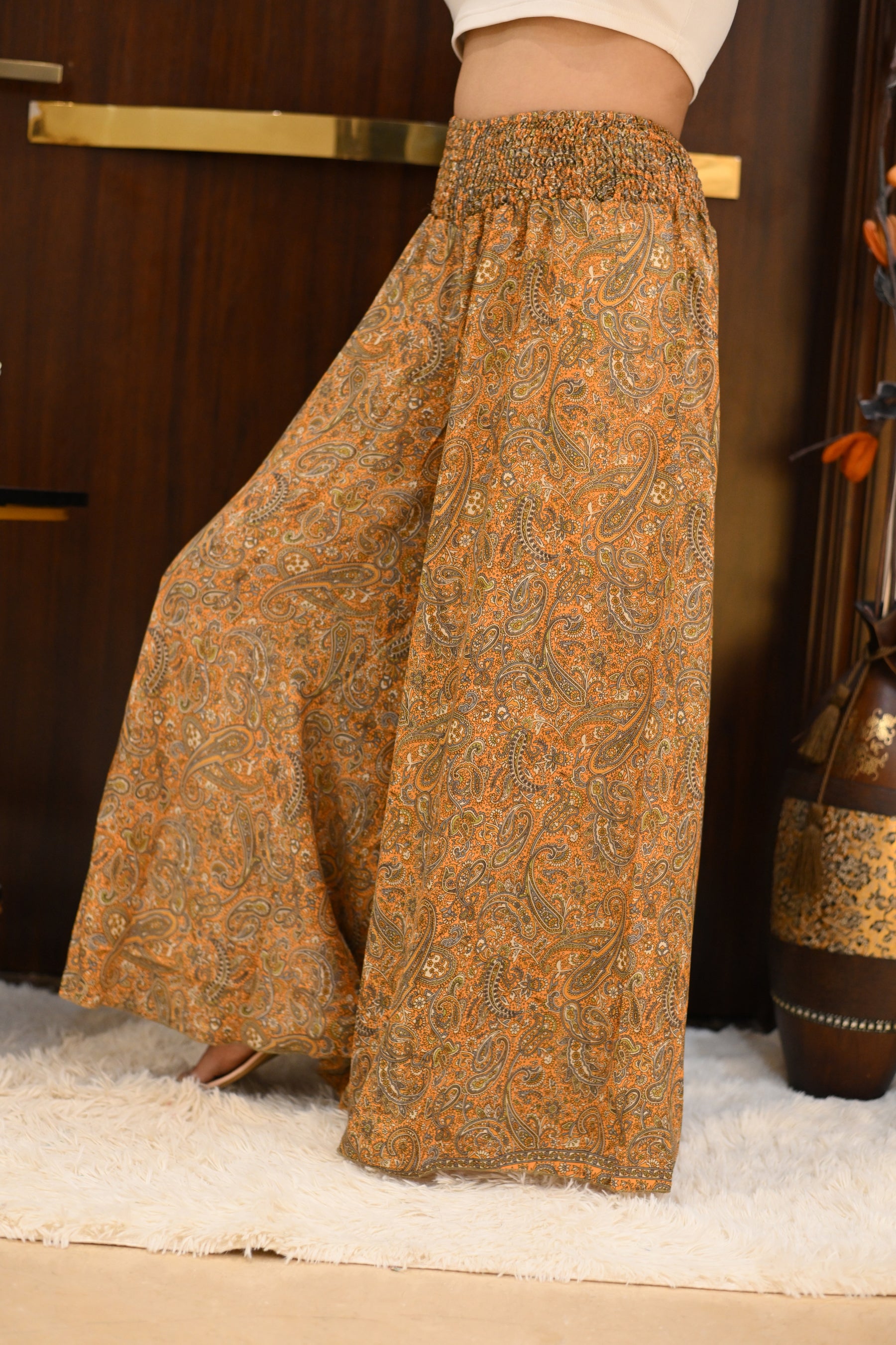 Ruched Belt Boho Printed Trouser