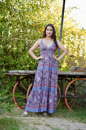 Multi Panel Boho Printed Maxi Dress - Twilight