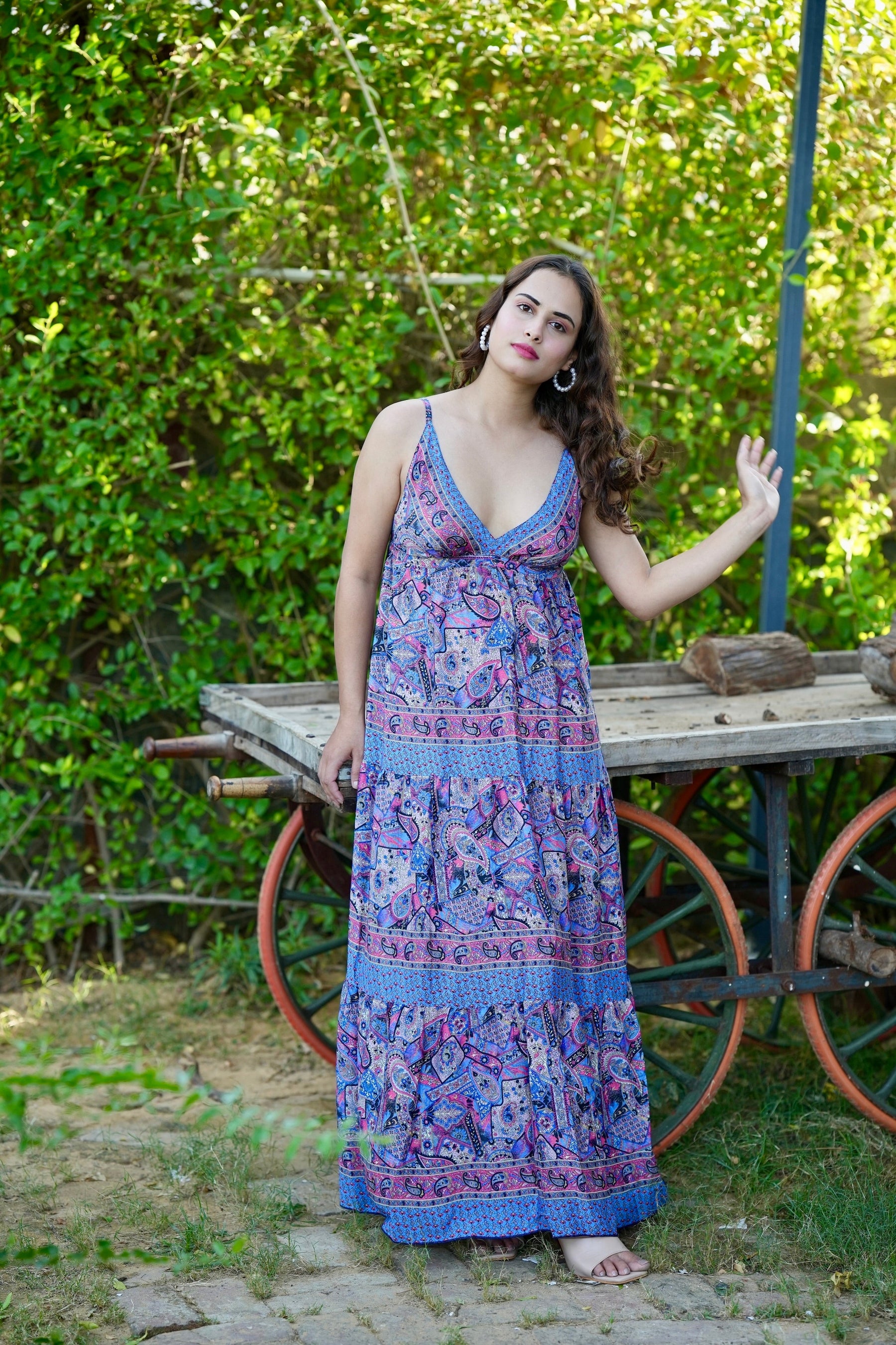 Multi Panel Boho Printed Maxi Dress - Twilight