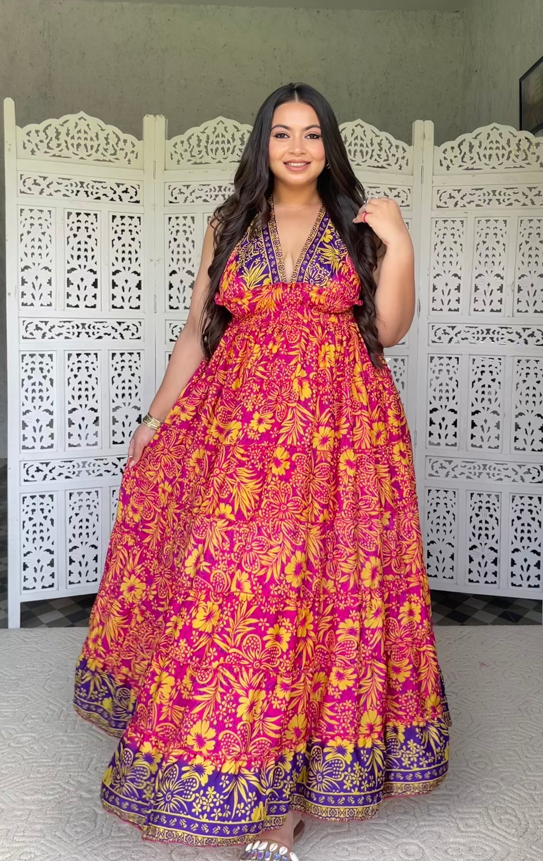 Panal Long Dress with Kente Print