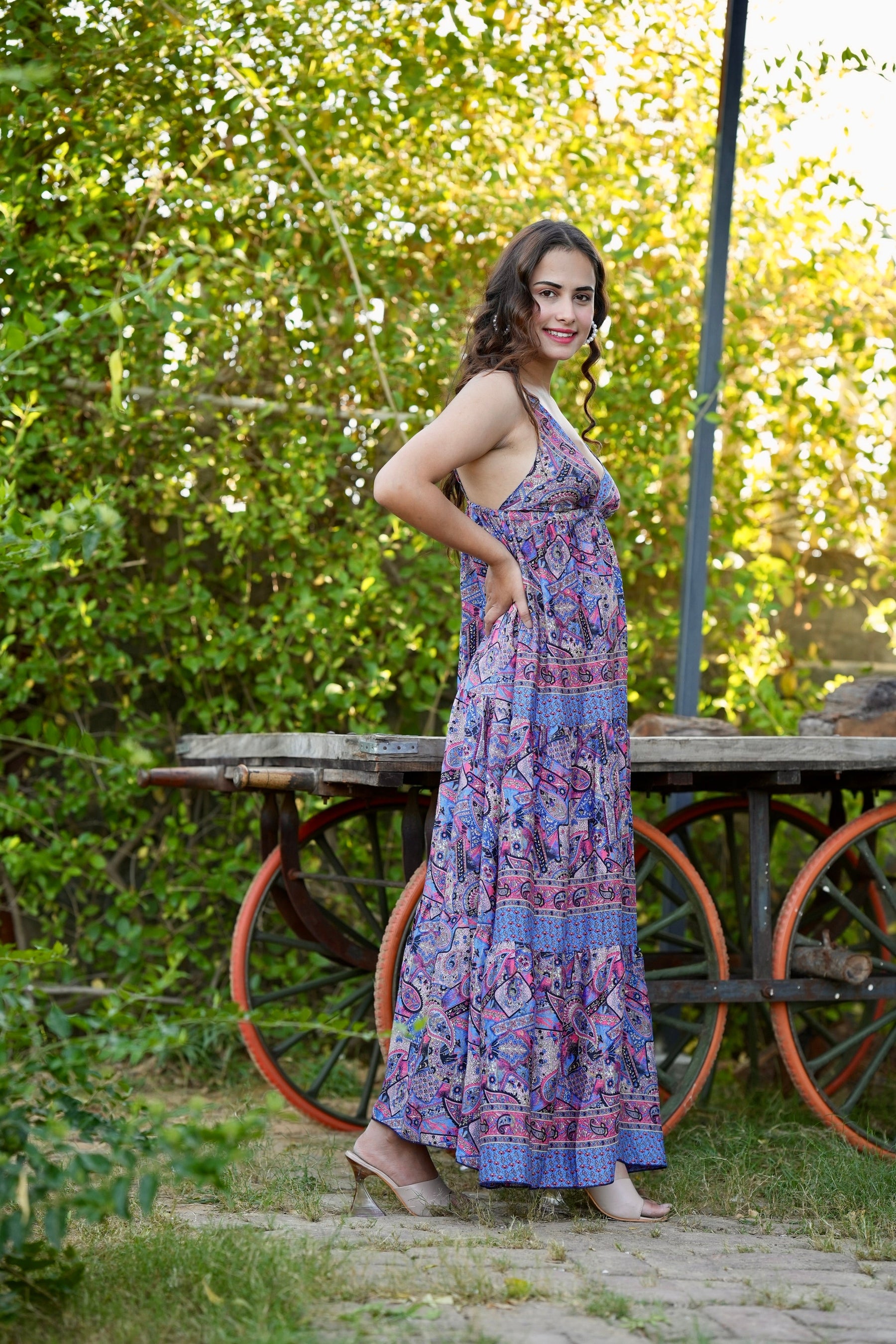 Multi Panel Boho Printed Maxi Dress - Twilight