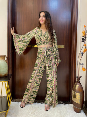 Boho Printed Wrap Trouser  -Olive Dream (TROUSER ONLY)