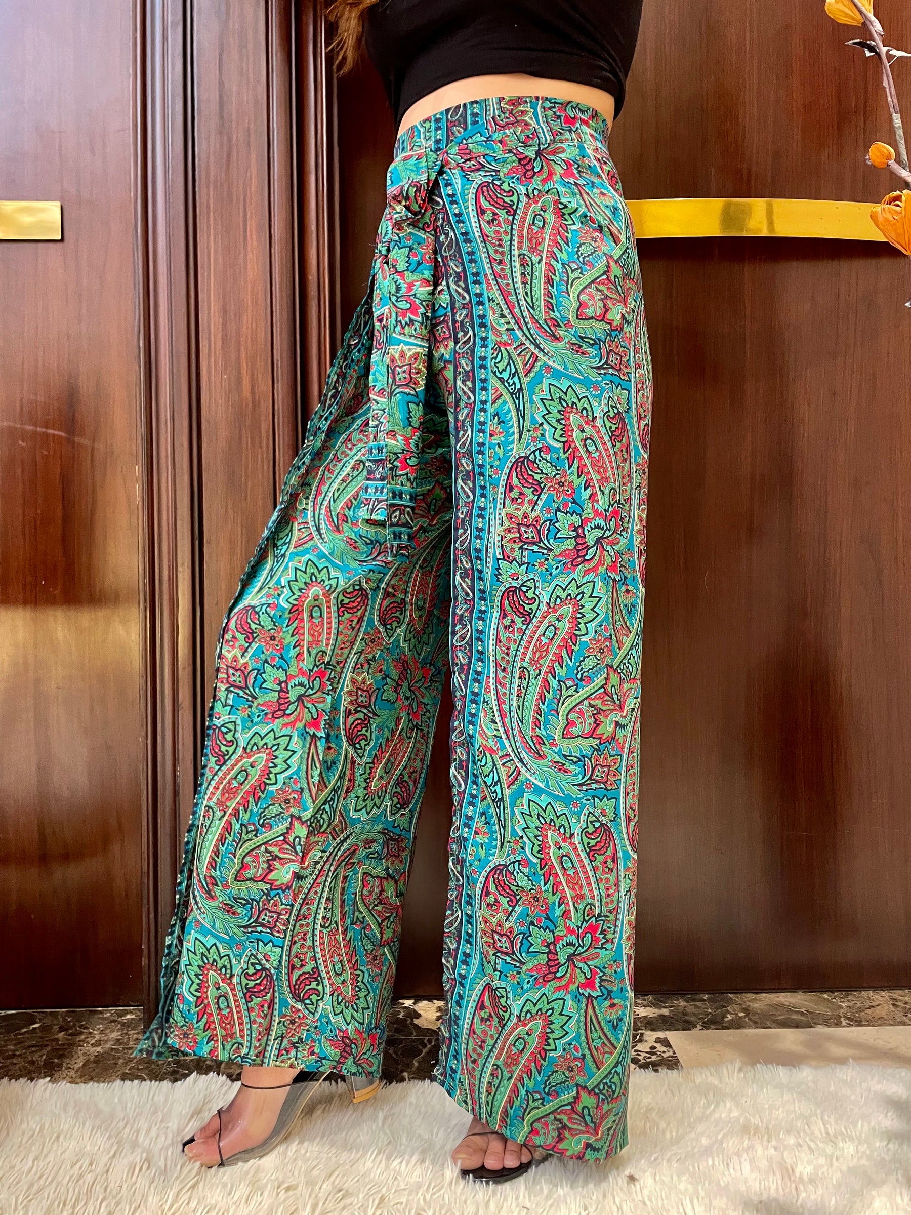 Boho Printed Wrap Trouser  - Moss Majesty(TROUSER ONLY)