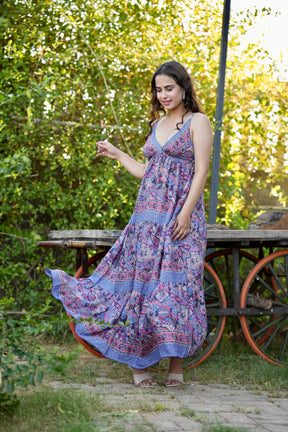 Multi Panel Boho Printed Maxi Dress - Twilight