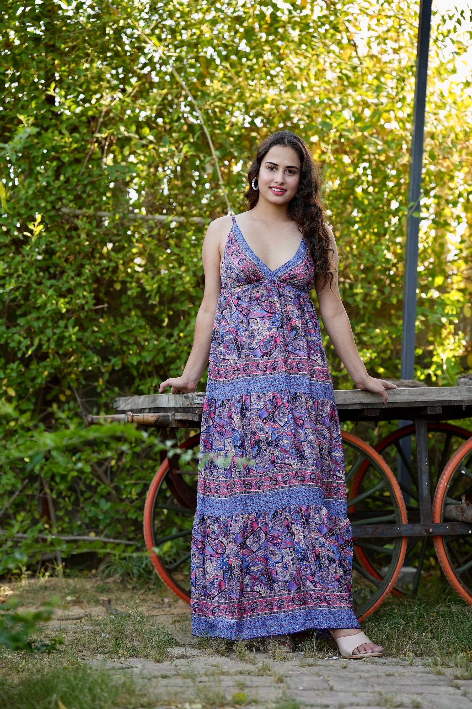 Multi Panel Boho Printed Maxi Dress - Twilight