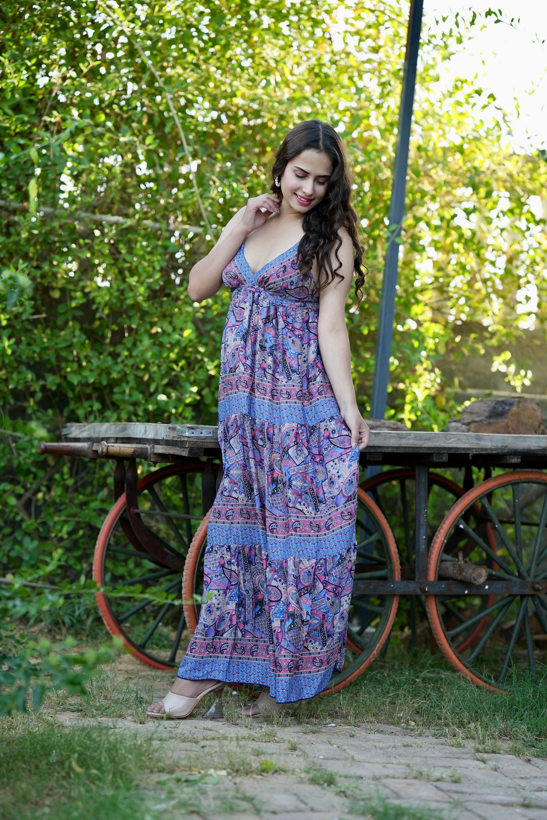 Multi Panel Boho Printed Maxi Dress - Twilight