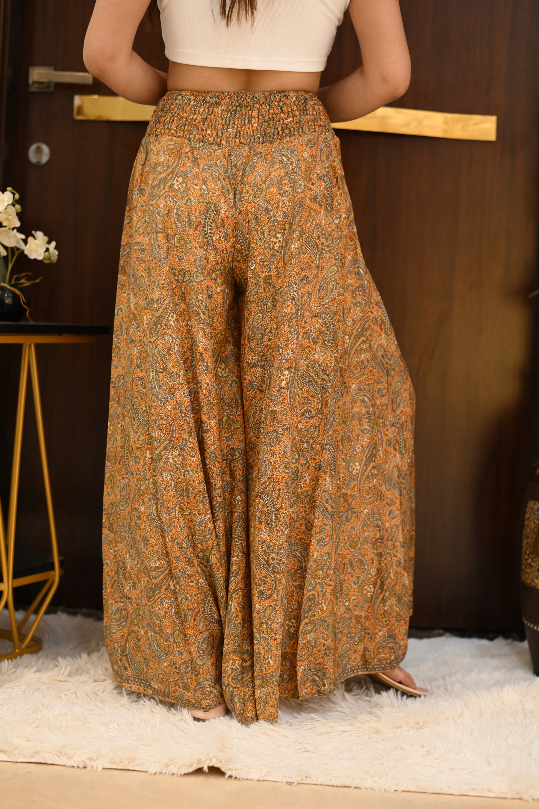 Ruched Belt Boho Printed Trouser