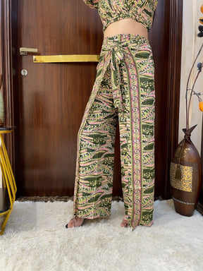 Boho Printed Wrap Trouser  -Olive Dream (TROUSER ONLY)