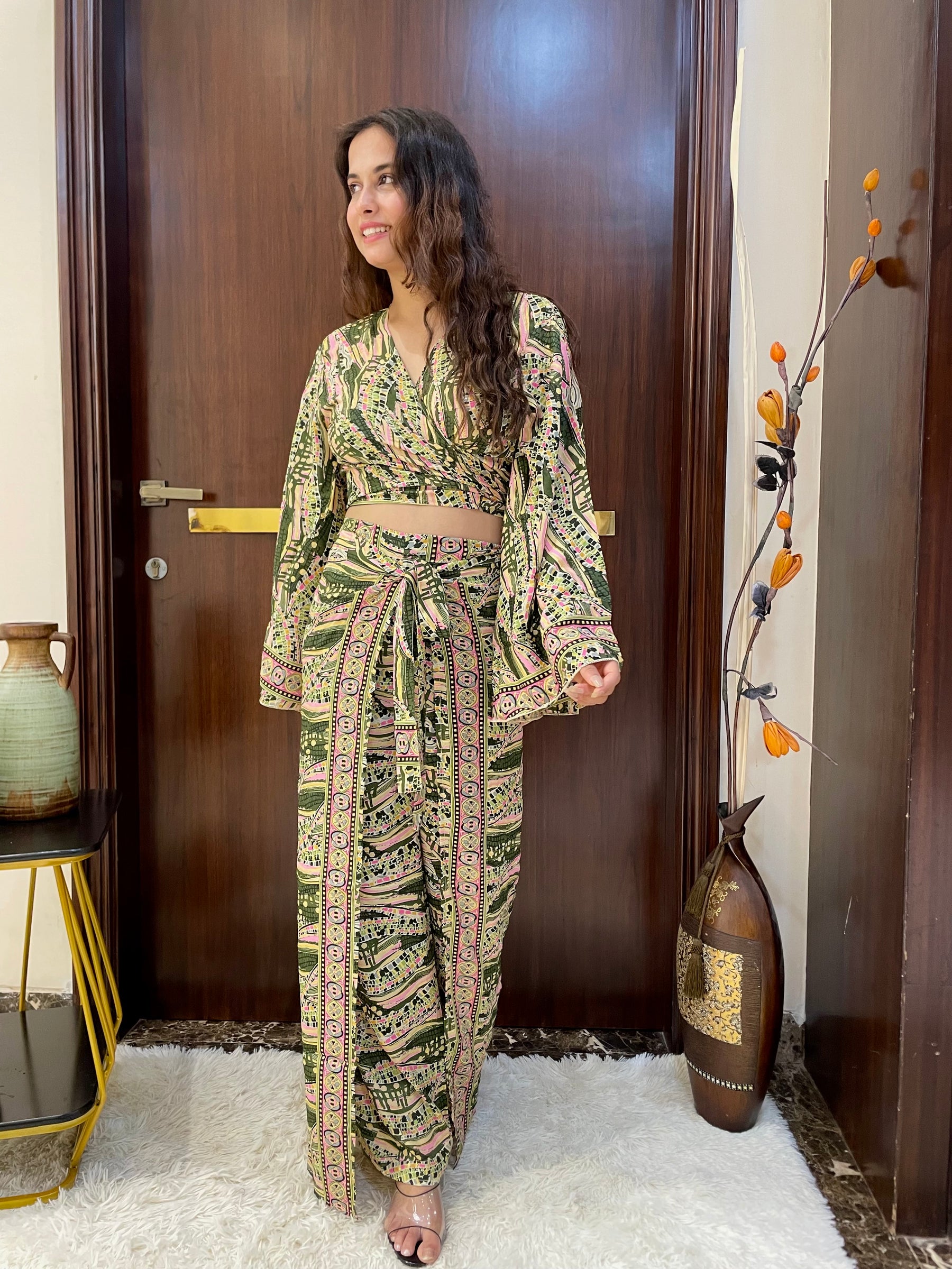 Boho Printed Wrap Trouser  -Olive Dream (TROUSER ONLY)