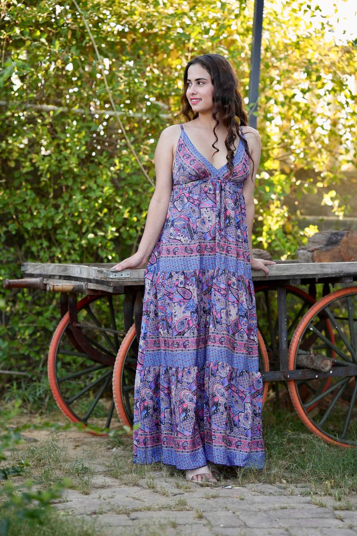 Multi Panel Boho Printed Maxi Dress - Twilight