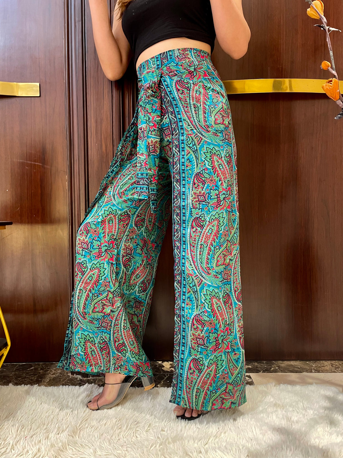 Boho Printed Wrap Trouser  - Moss Majesty(TROUSER ONLY)