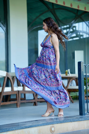 Multi Panel Boho Printed Maxi Dress - Twilight