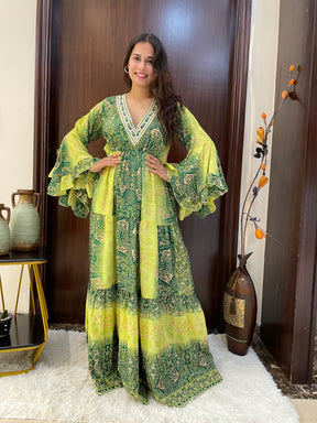 Ruffle Sleeves Boho Maxi Dress- Emerald Lime