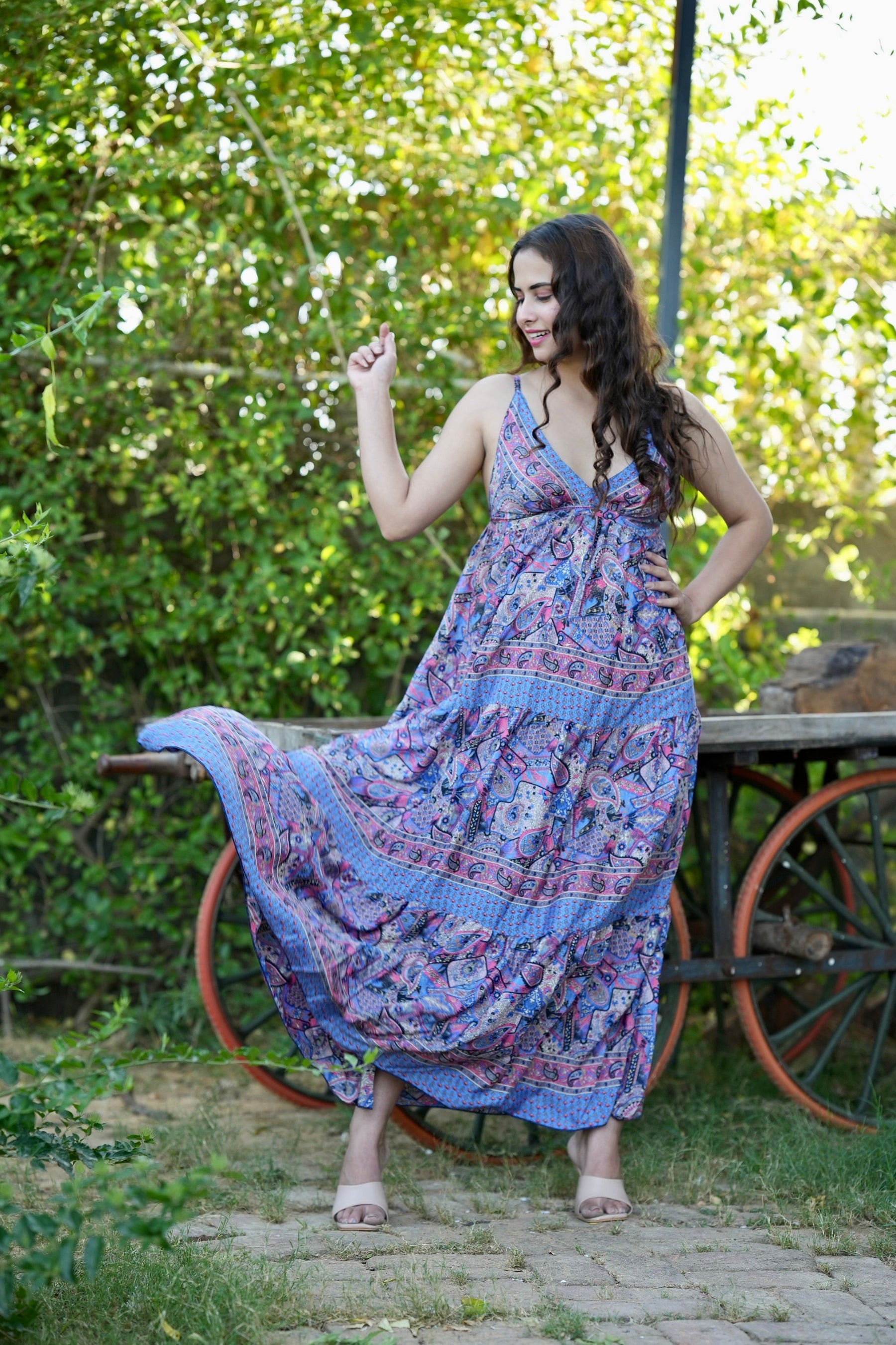 Multi Panel Boho Printed Maxi Dress - Twilight