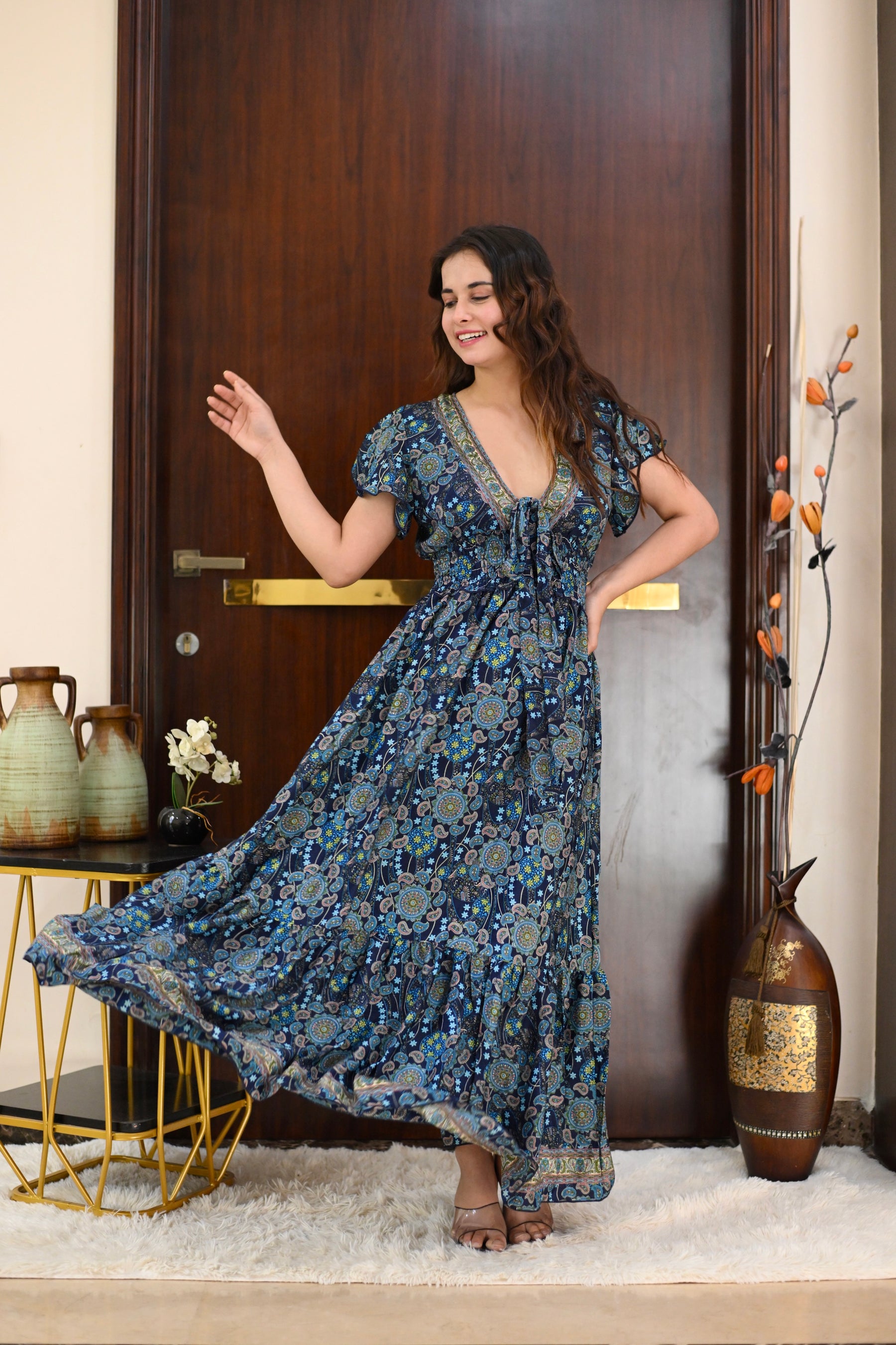 Tied-up Wanderlust Maxi Dress - Navy Nightfall