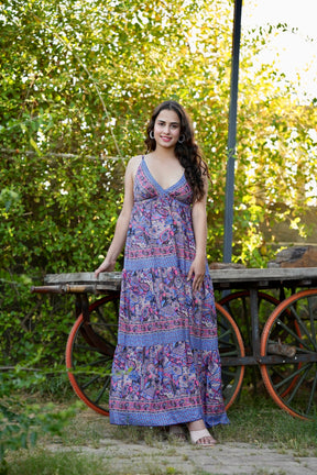 Multi Panel Boho Printed Maxi Dress - Twilight