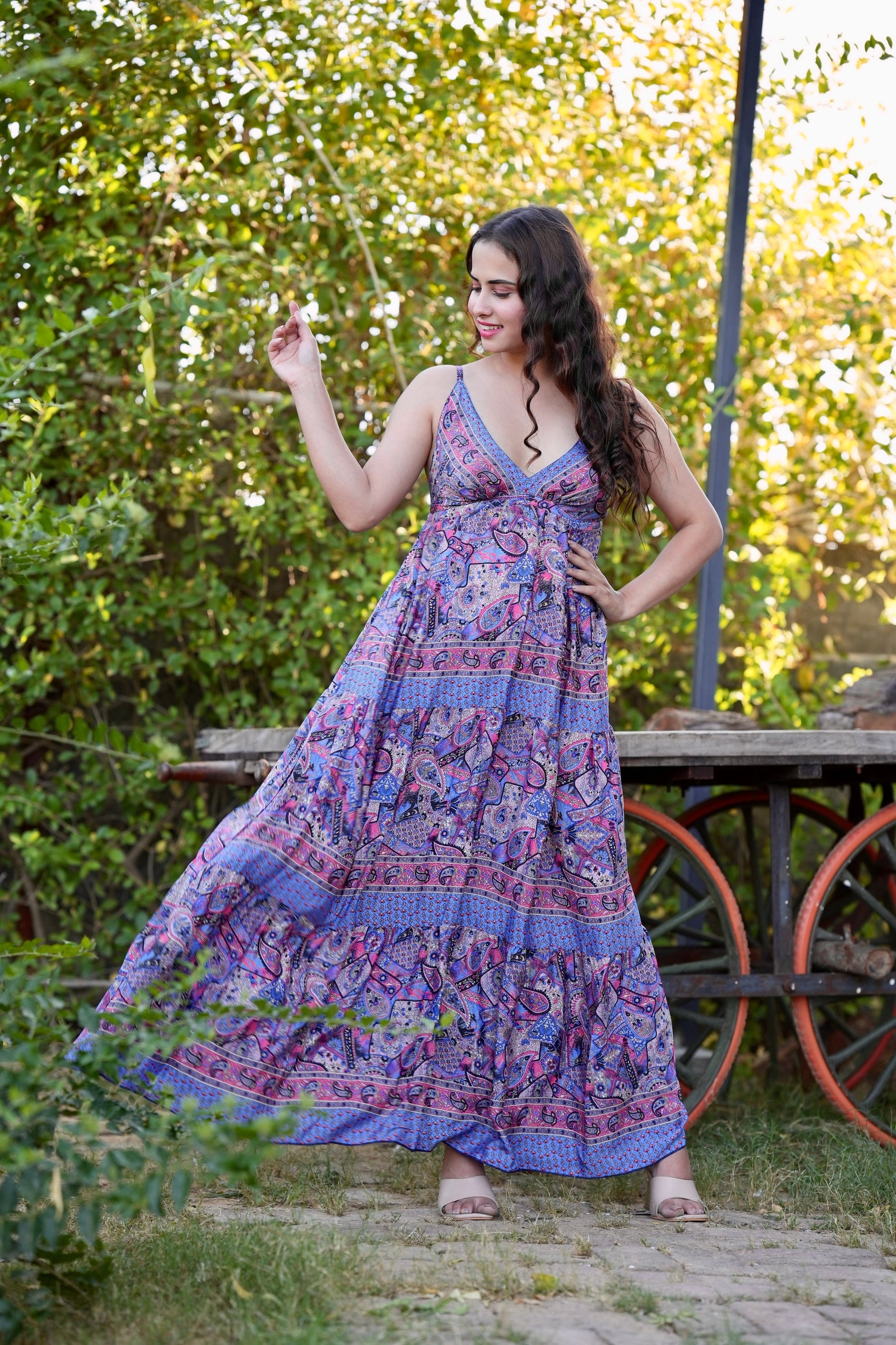 Multi Panel Boho Printed Maxi Dress - Twilight