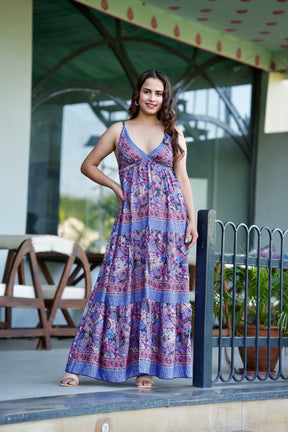 Multi Panel Boho Printed Maxi Dress - Twilight