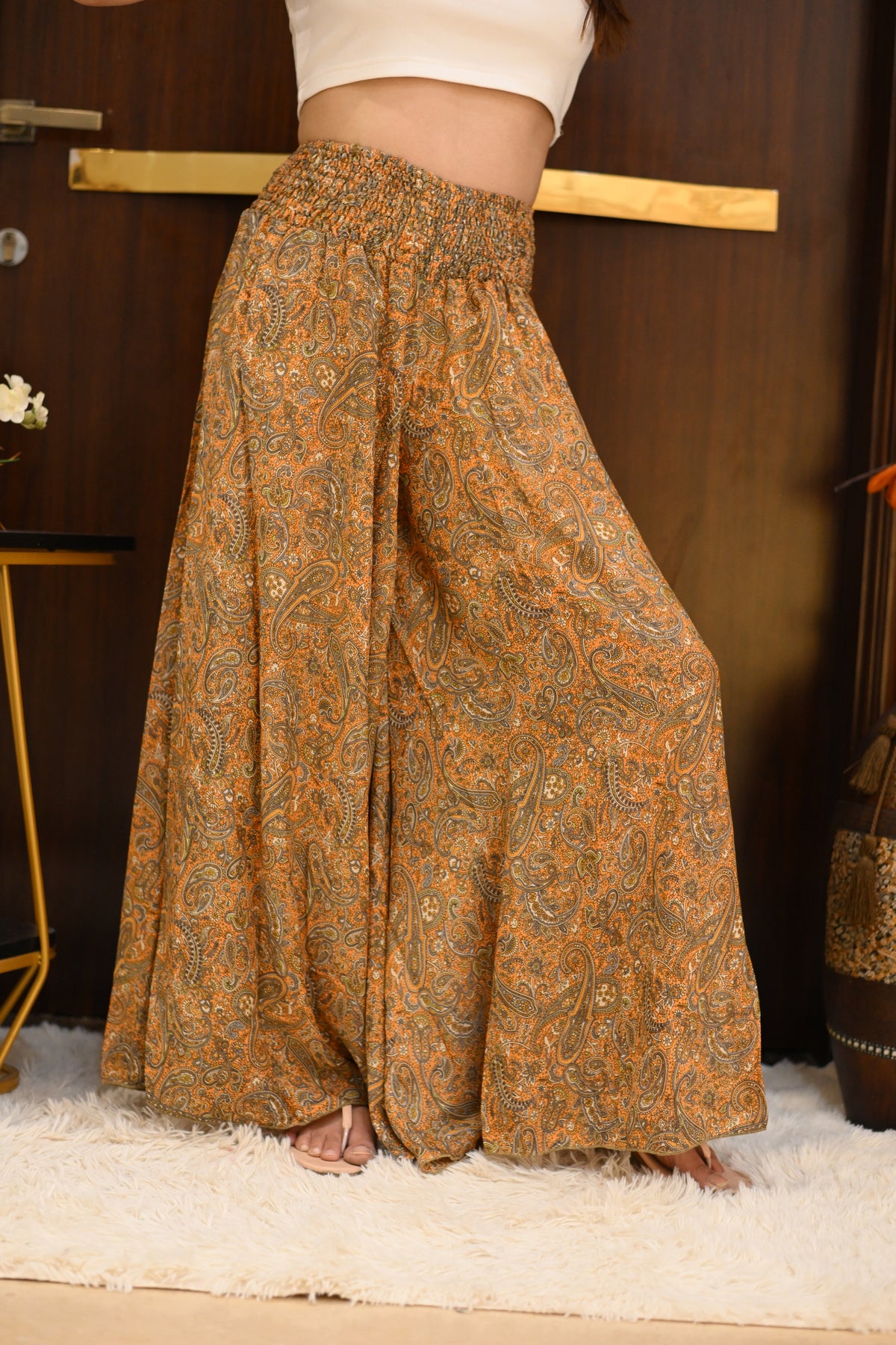 Ruched Belt Boho Printed Trouser