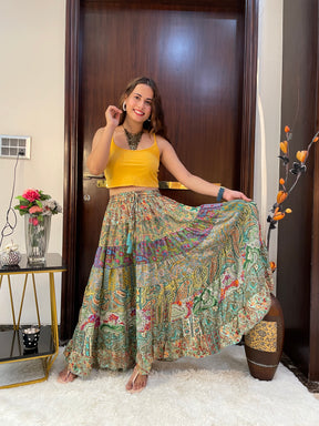 Multi Panel Boho Printed  Long Skirt -Pastel Mosaic Mirage