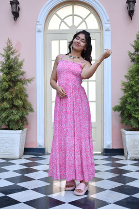 Rosy Bloom Cotton Long Dress