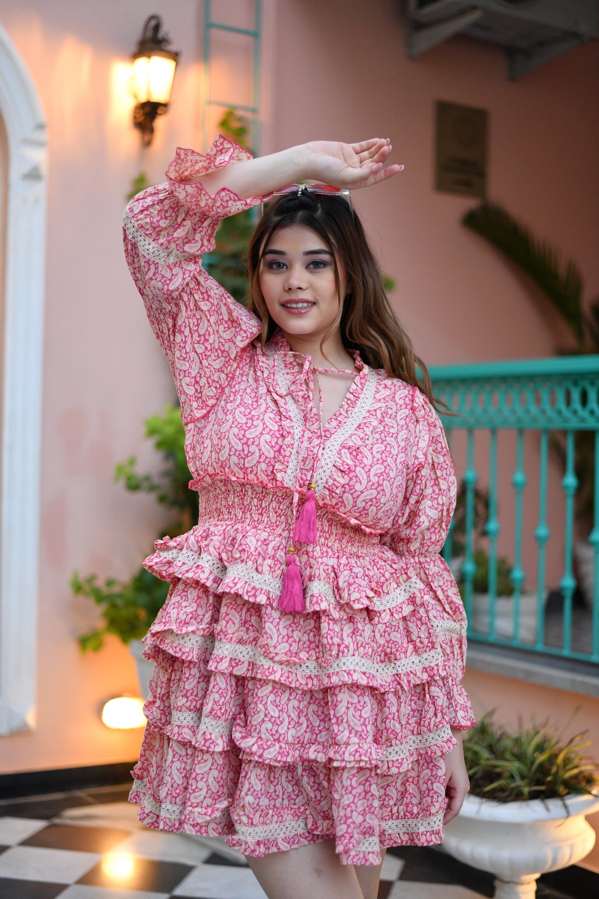 Beachy Pink Multi Frill Short Dress