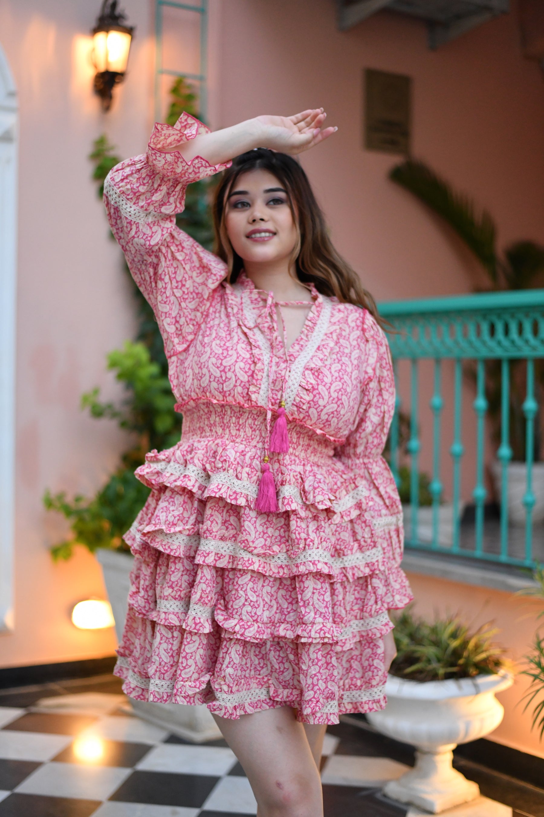 Beachy Pink Multi Frill Short Dress