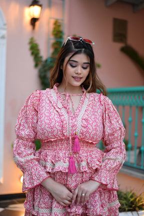 Beachy Pink Multi Frill Short Dress