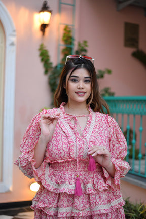 Beachy Pink Multi Frill Short Dress