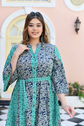 Teal Breeze Bell Sleeve Short Dress