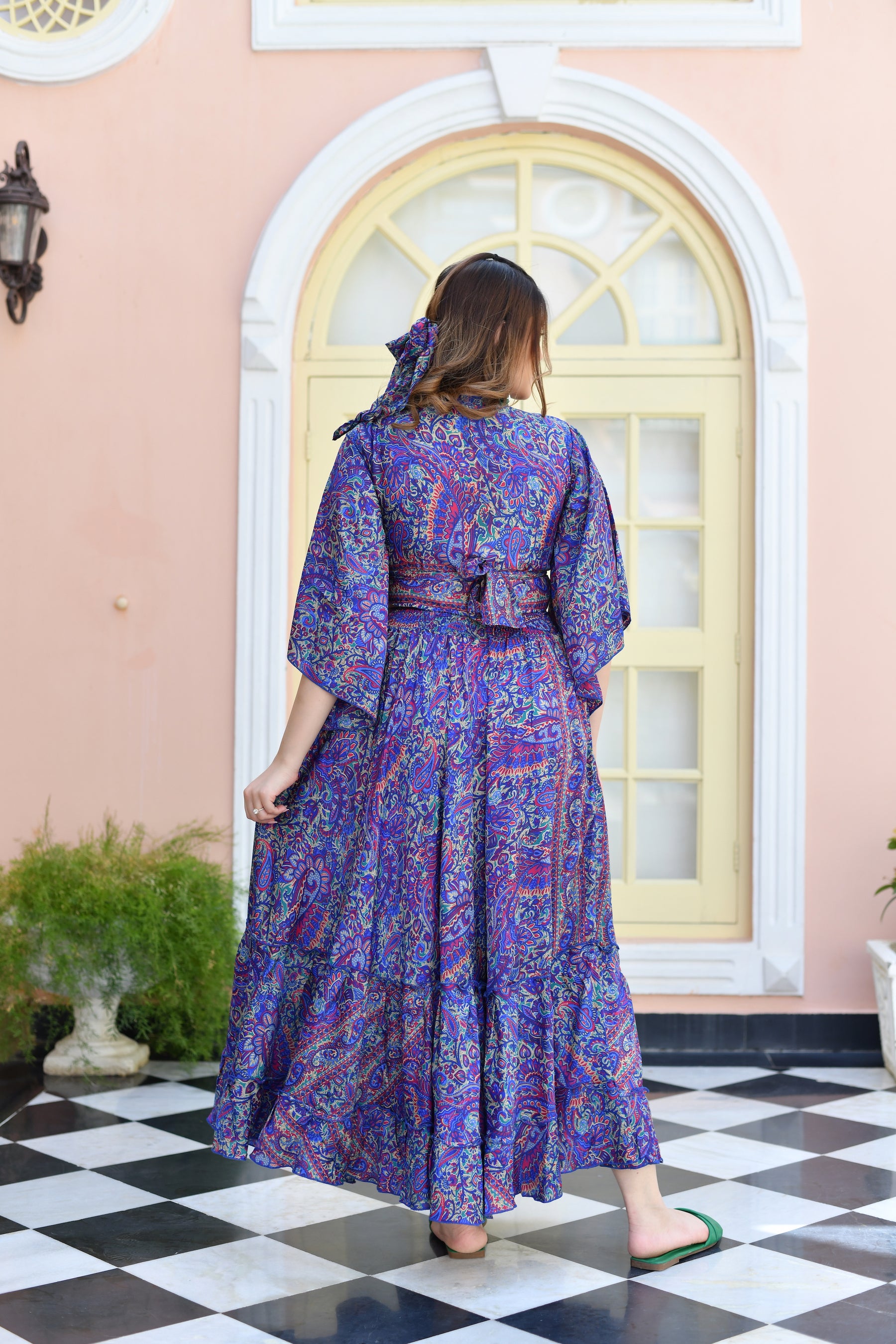 Wrap Top and Boho Printed Skirt Co-ord Set in Blue