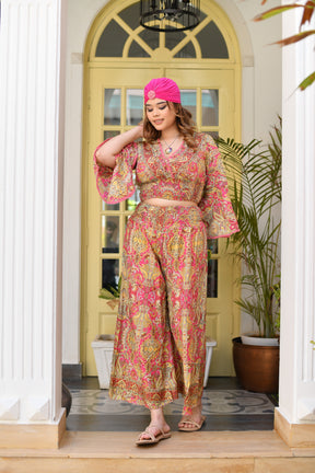 Boho Printed Puff Sleeves Coordinate Set in Orange