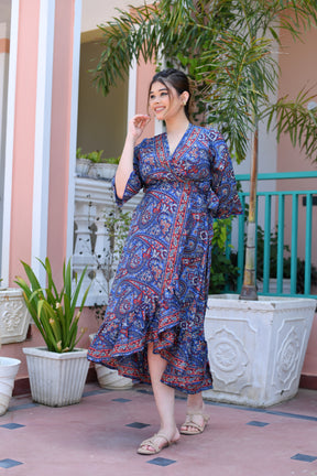 Boho Printed Wrap Around Asymmetric Dress