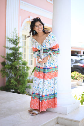 Off Shoulder Puff Sleeves Long Dress