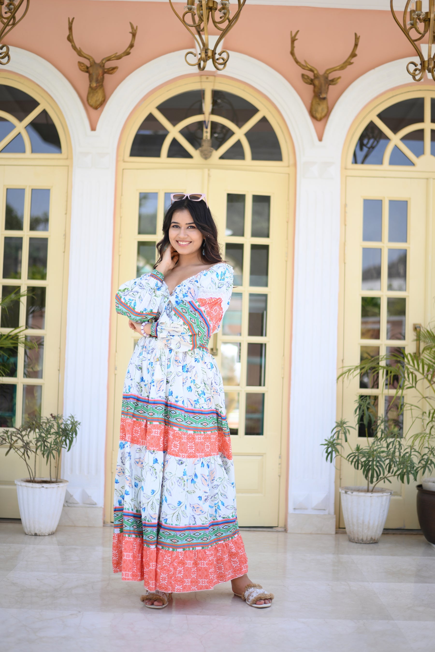 Off Shoulder Puff Sleeves Long Dress