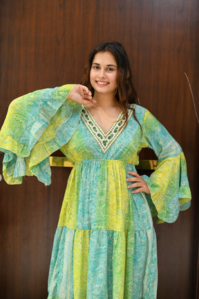 Ruffle Sleeves Boho Maxi Dress- Lemon Lime SmisingBee