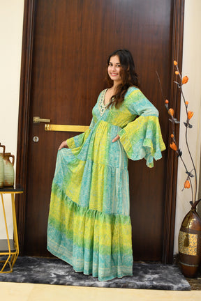 Ruffle Sleeves Boho Maxi Dress- Lemon Lime SmisingBee