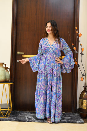 Ruffle Sleeves Boho Maxi Dress- Midnight Orchid SmisingBee