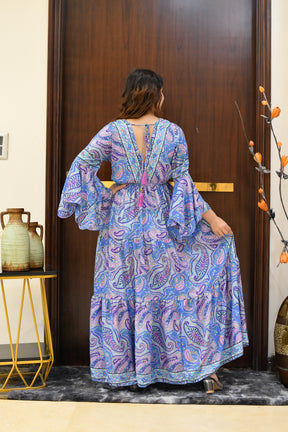 Ruffle Sleeves Boho Maxi Dress- Midnight Orchid SmisingBee