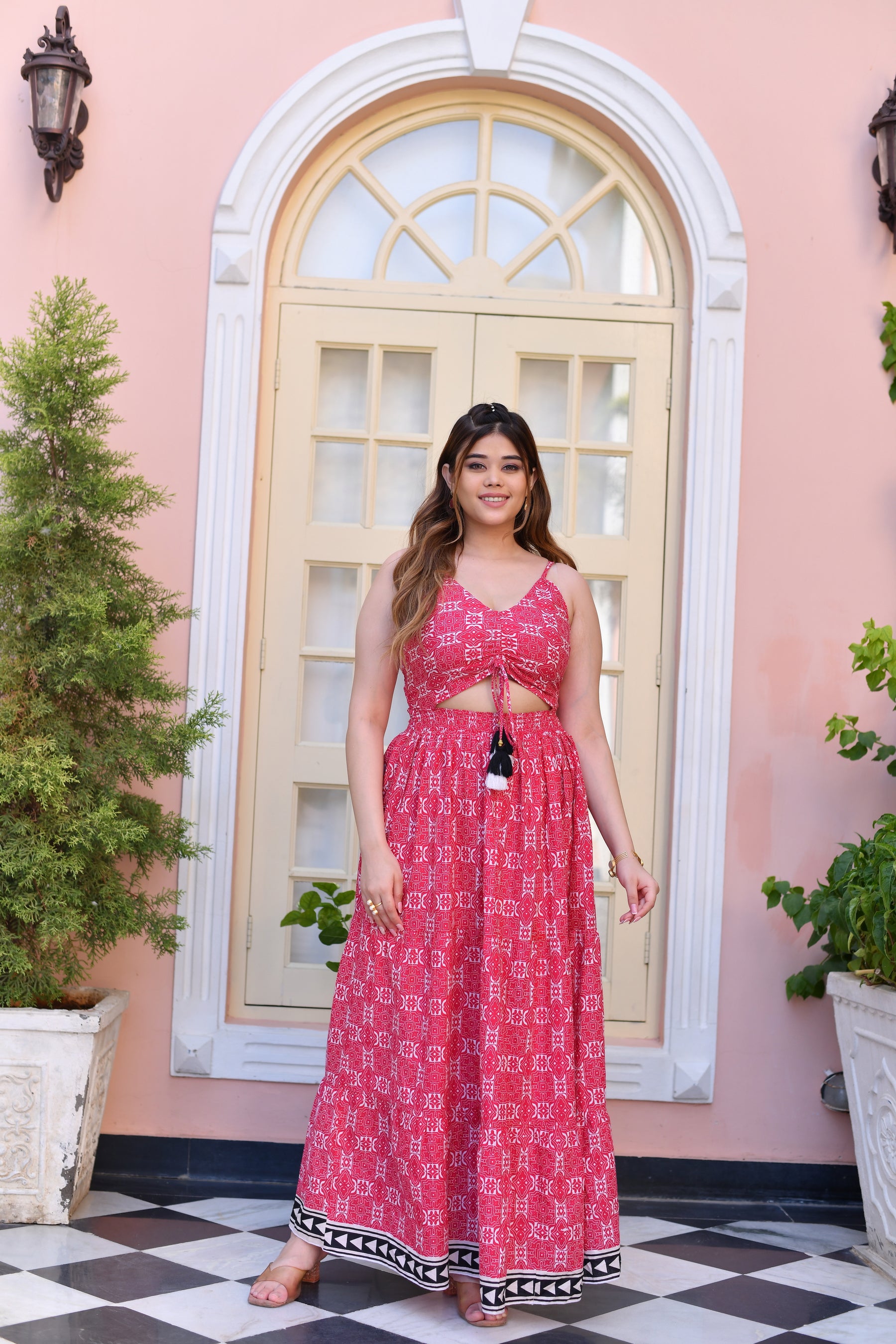 Pink Blush Cut Out Cotton Long Dress