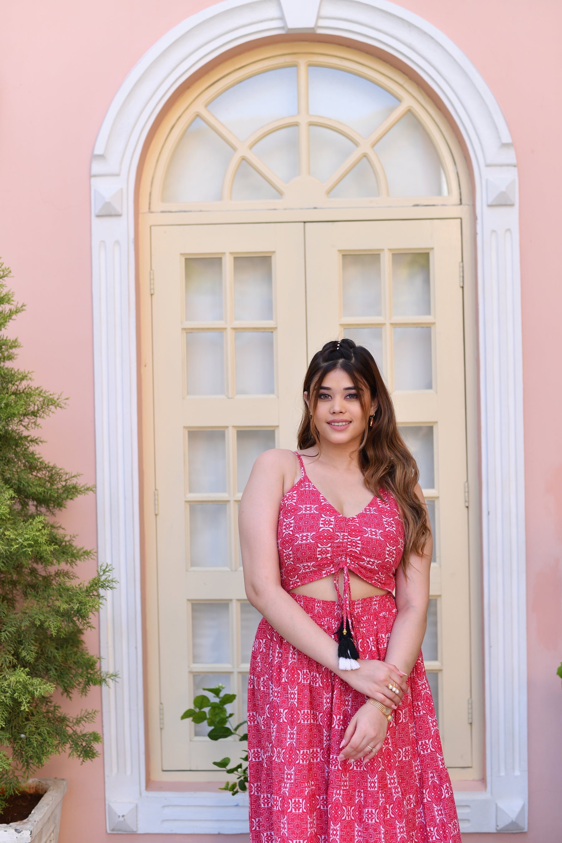 Pink Blush Cut Out Cotton Long Dress