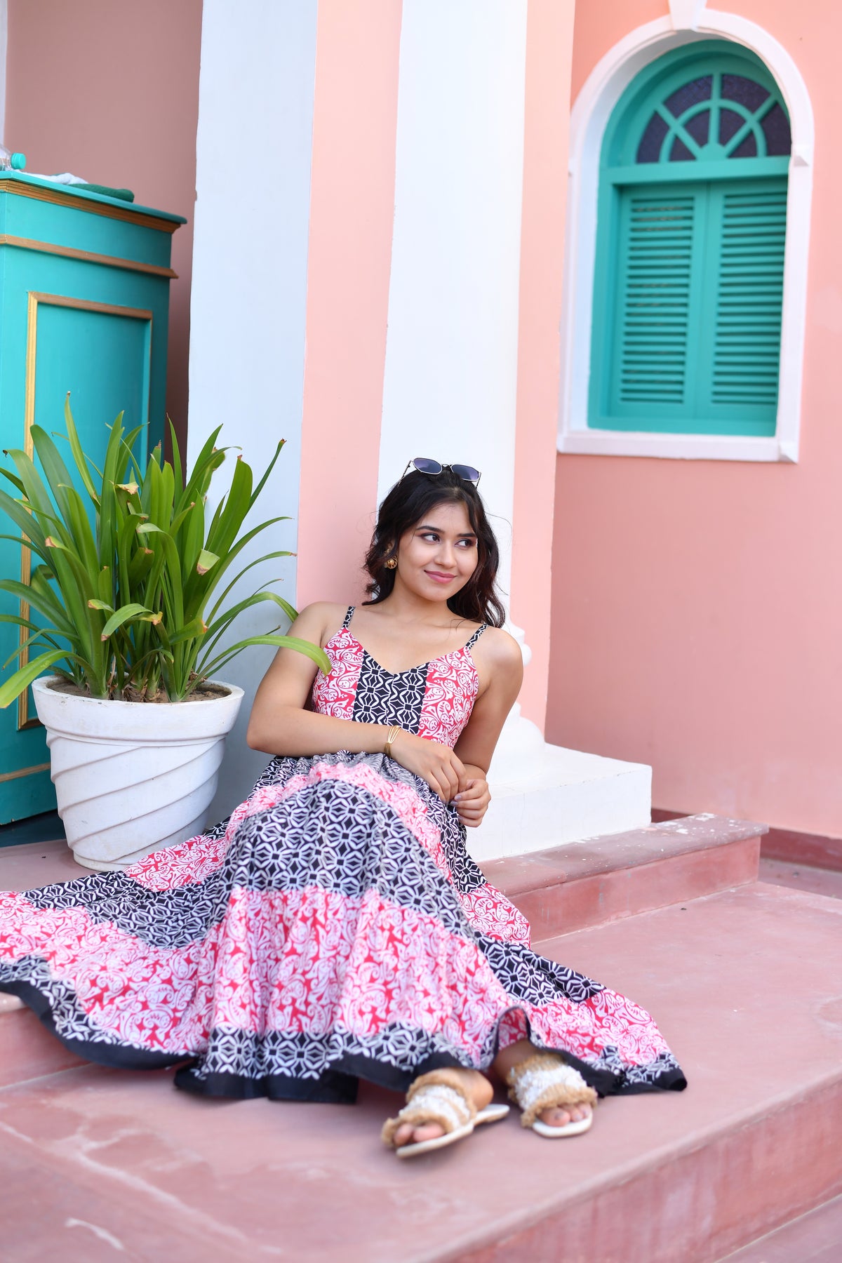 Blush and Black Elegance Long Dress