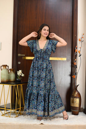 Tied-up Wanderlust Maxi Dress - Navy Nightfall