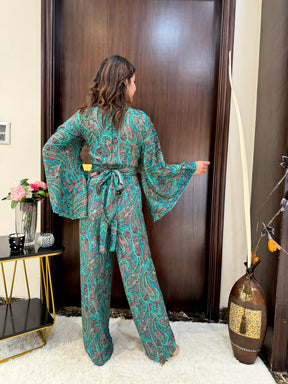 Boho Printed Wrap Trouser  - Moss Majesty(TROUSER ONLY)