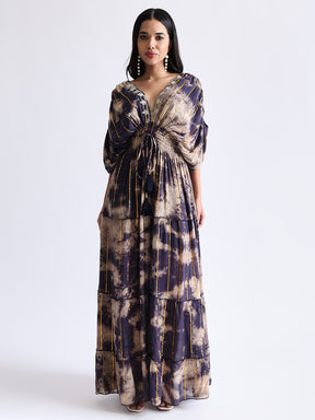 Balloon Pattern Embroidery Boho Printed Hand Work Maxi Dress - Golden Twilight