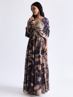 Balloon Pattern Embroidery Boho Printed Hand Work Maxi Dress - Golden Twilight