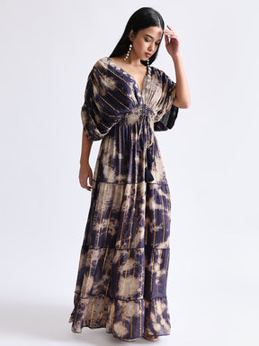 Balloon Pattern Embroidery Boho Printed Hand Work Maxi Dress - Golden Twilight