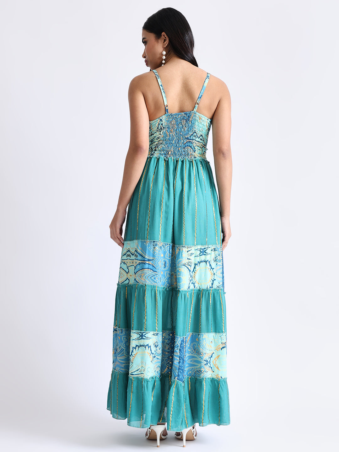 Boho Printed Hand Work Middle Seafoam Bliss Maxi Dress