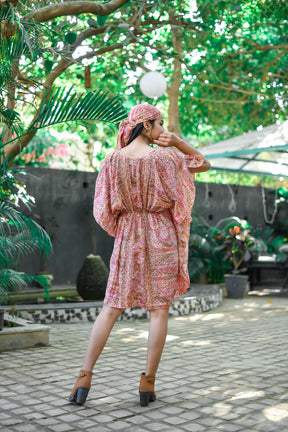 Kaftan Pattern Embroidered Short Dress